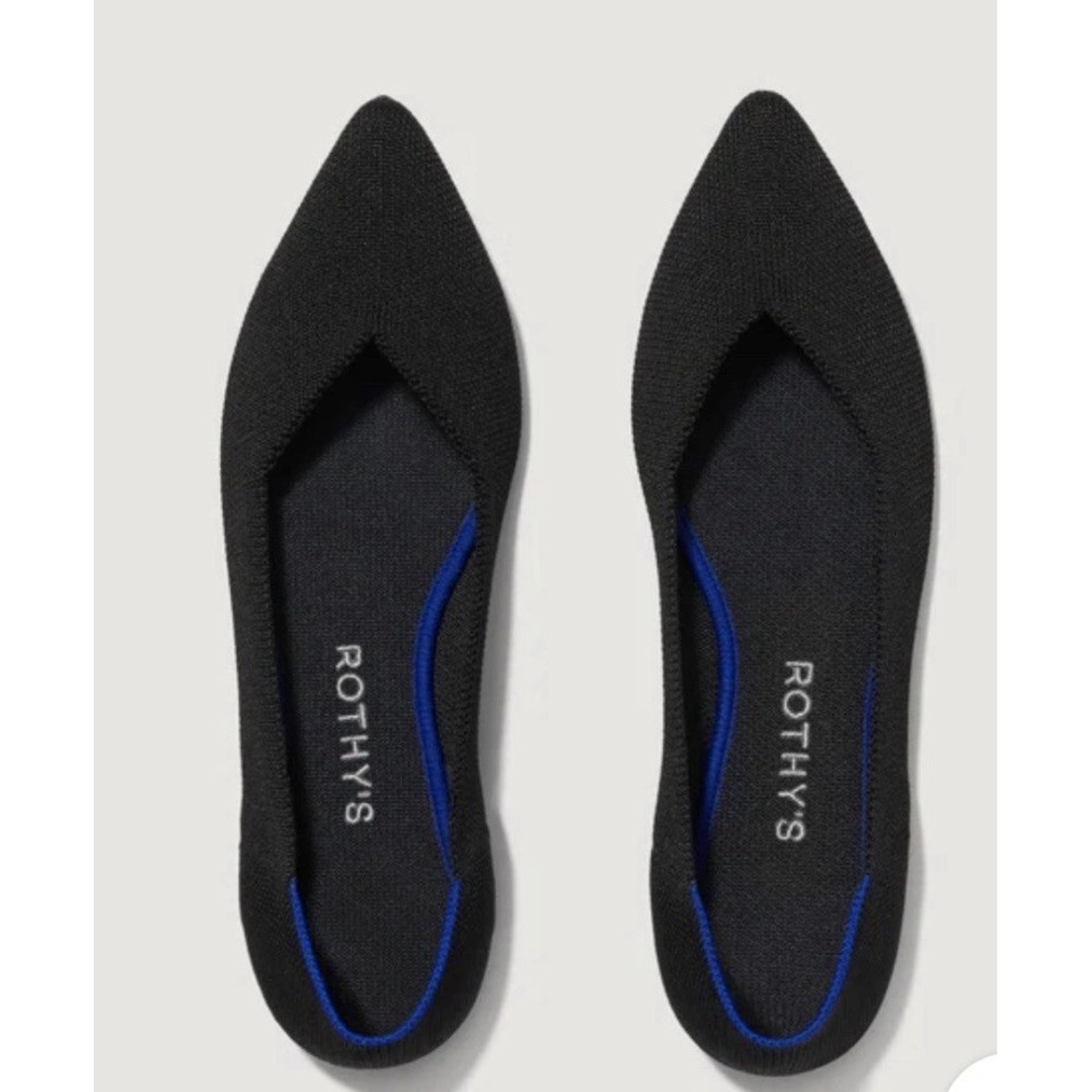 Rothy's "THE POINT" Black Knitted Pointed Toe Slip On Flats Sz-9 worn 3X EUC